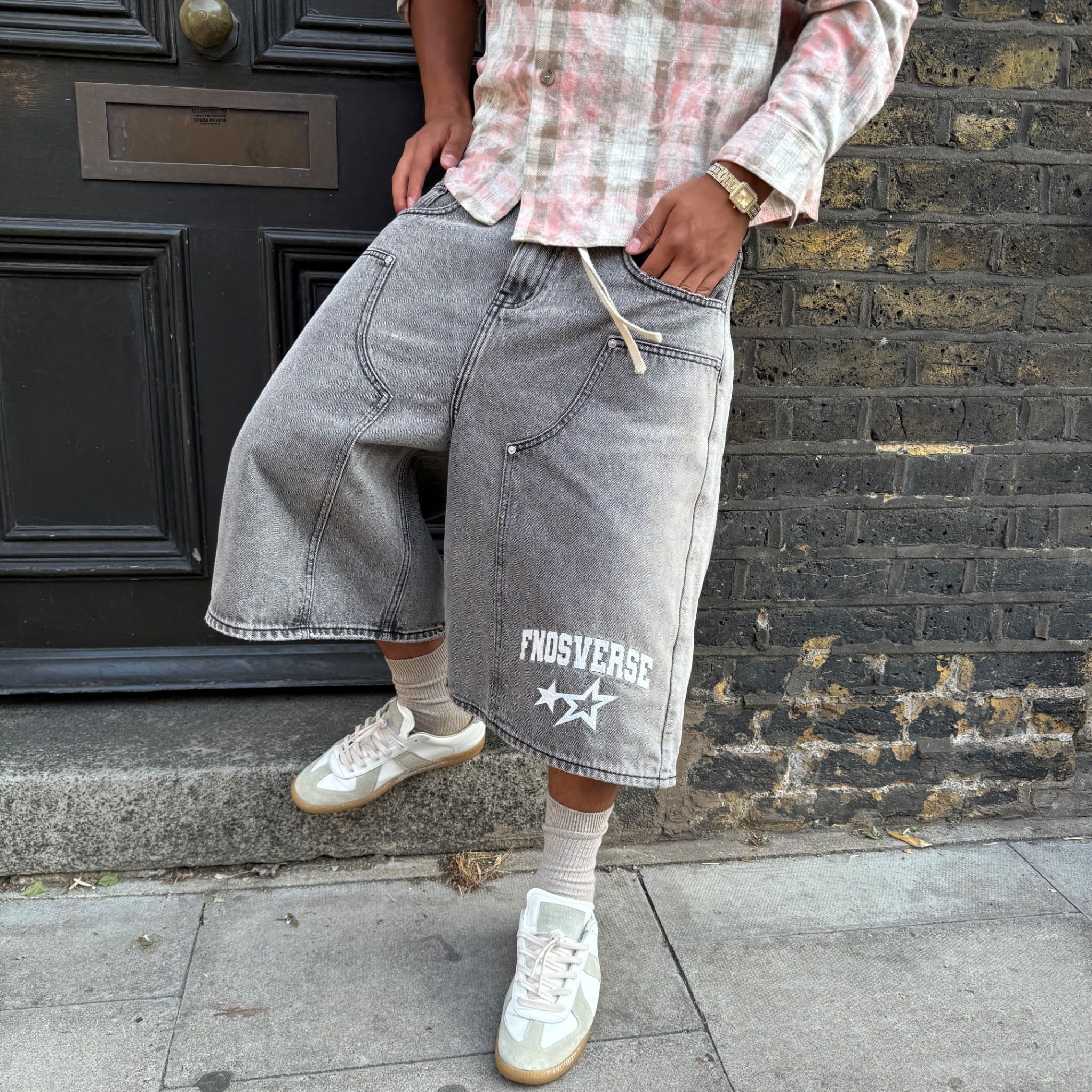 BSJ5 - "FNOSVERSE" BAGGY JORTS WASH - GREY