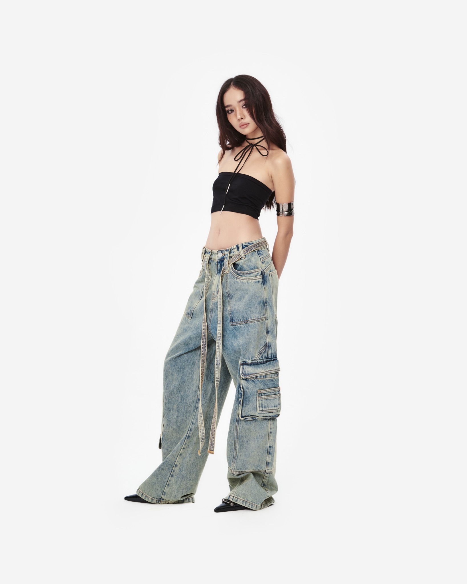 ERG10 - 'VIDA ESTATICA' CARGO JEANS - DINOSAUR BLUE