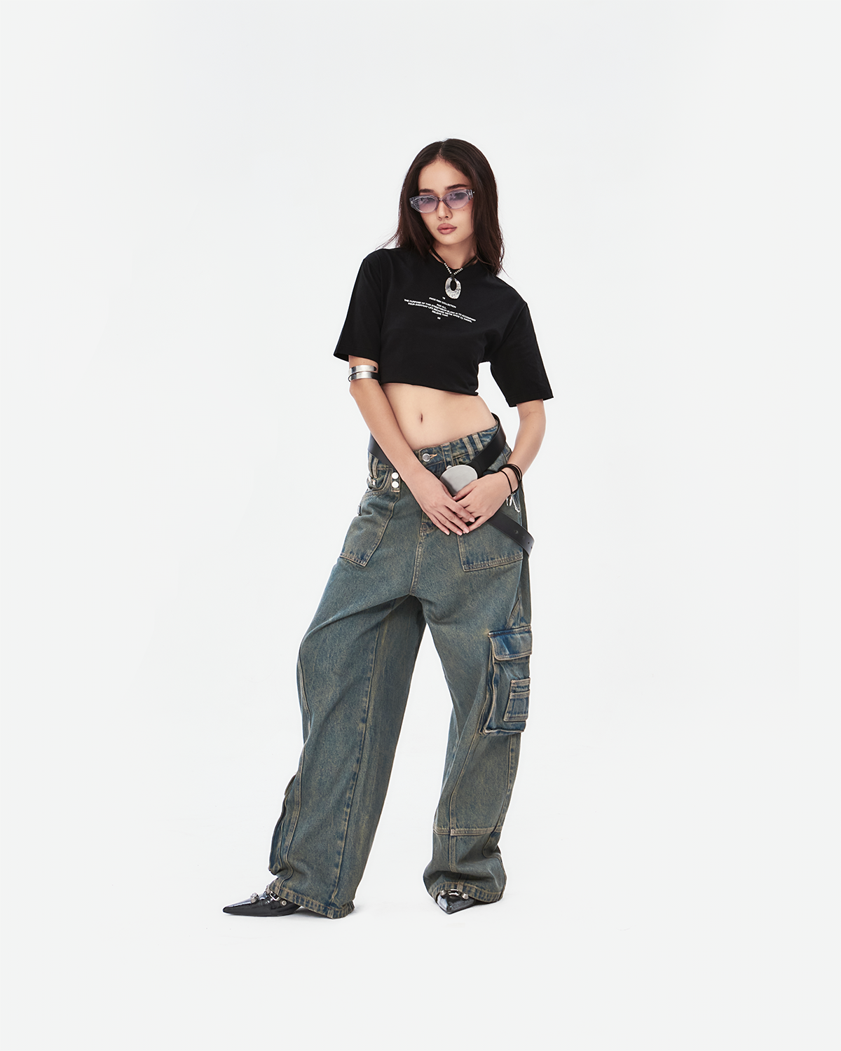 ERG11 - 'VIDA ESTATICA' CARGO JEANS - BLUE STONE