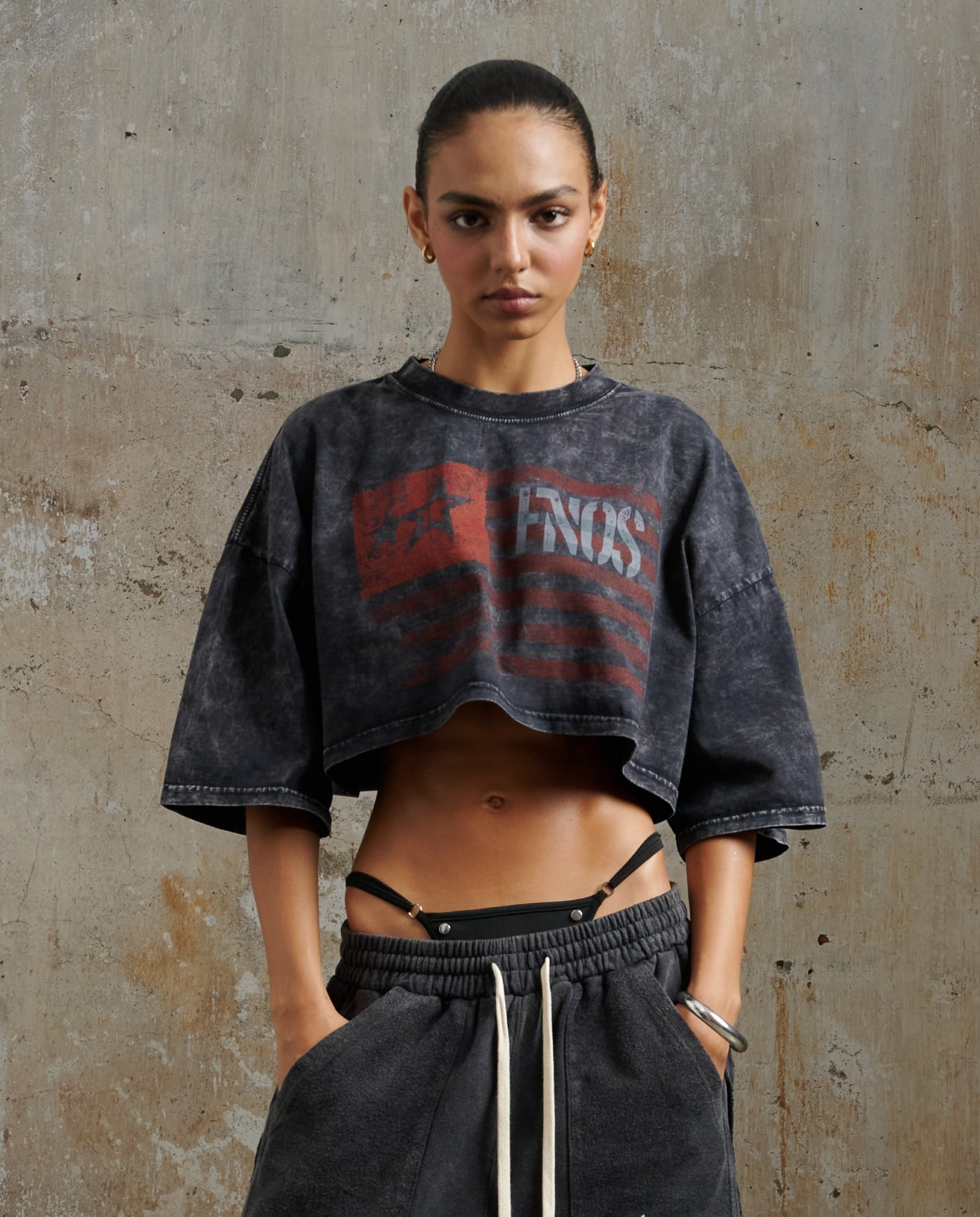 TCW3 - " FNOS " FLAG PRINT T-SHIRT WASH - BLACK