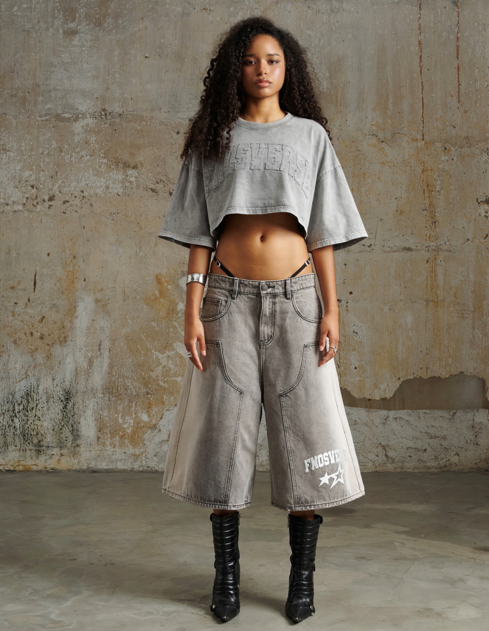 BSJ5 - "FNOSVERSE" BAGGY JORTS WASH - GREY