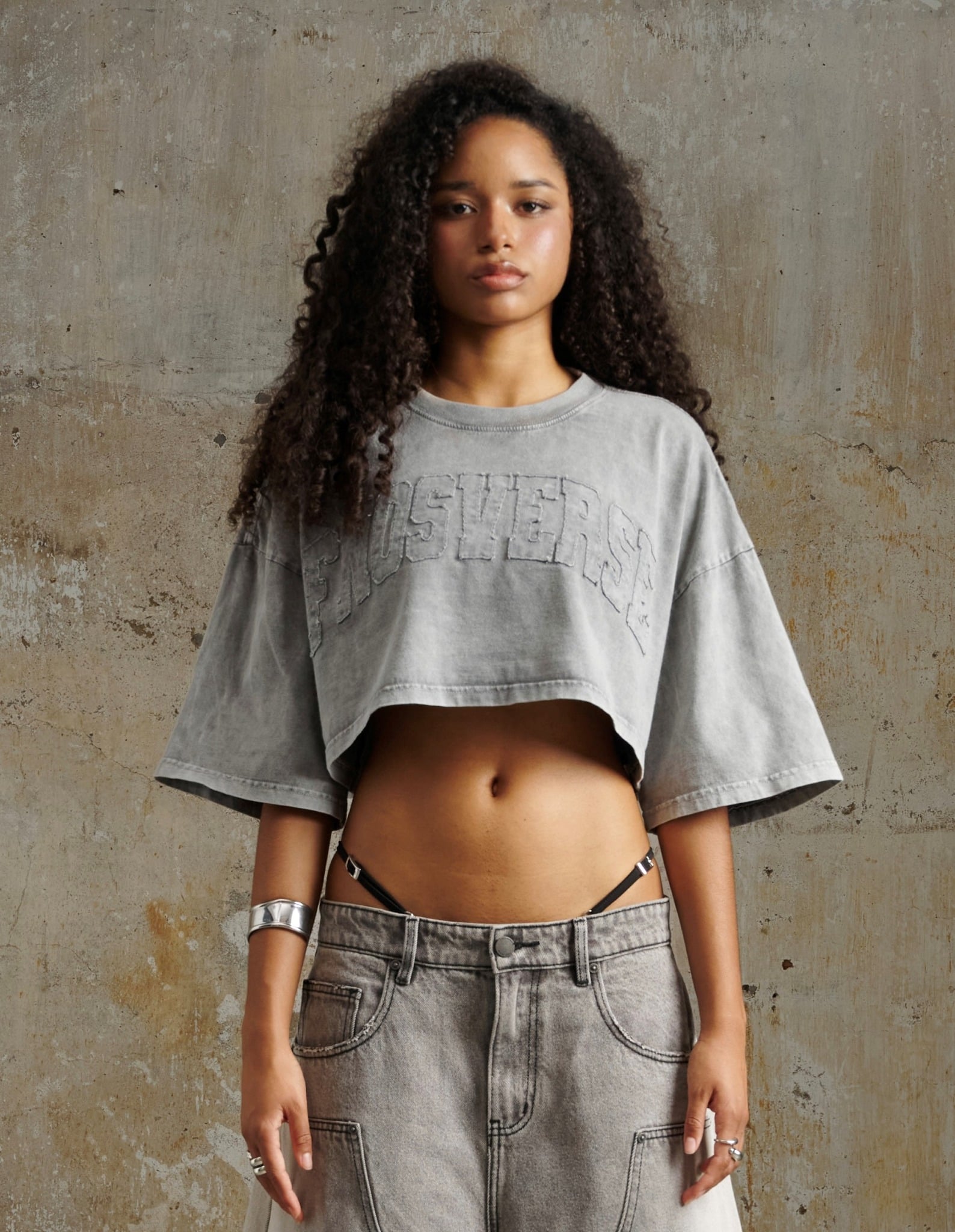 TCW1 - " FNOSVERSE " CROPTOP WASH - GREY