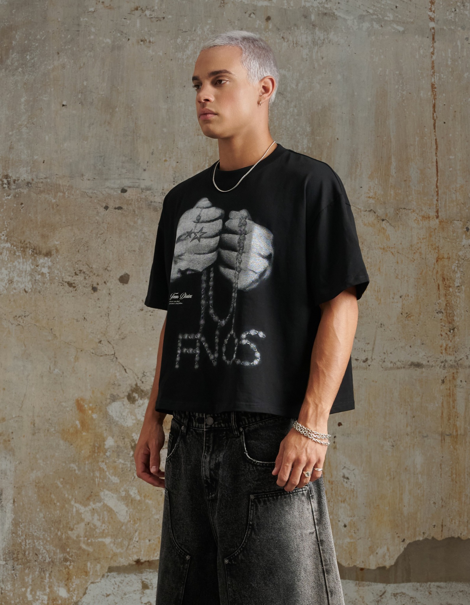 TSG54 - " FNOS " PRINTED DOUBLE HAND T-SHIRT - BLACK
