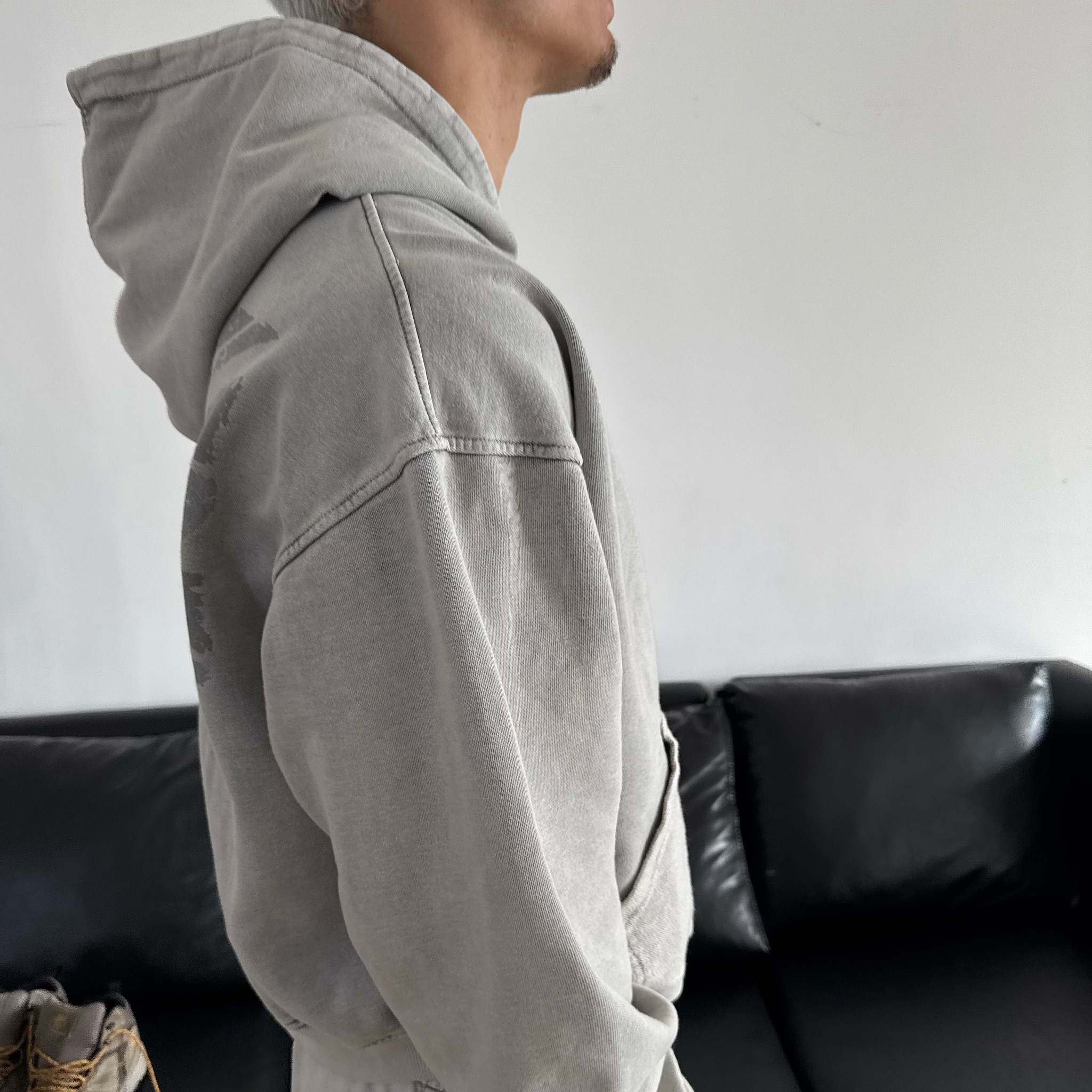 HDW4 - "FNOS" WASHED FLAG PRINTED HOODIE - GREY