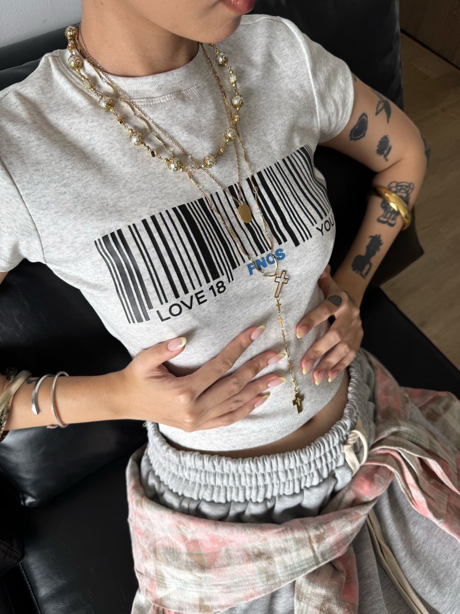 TBT6 - "FNOS" BARCODE CROPTOP - LIGHT GREY
