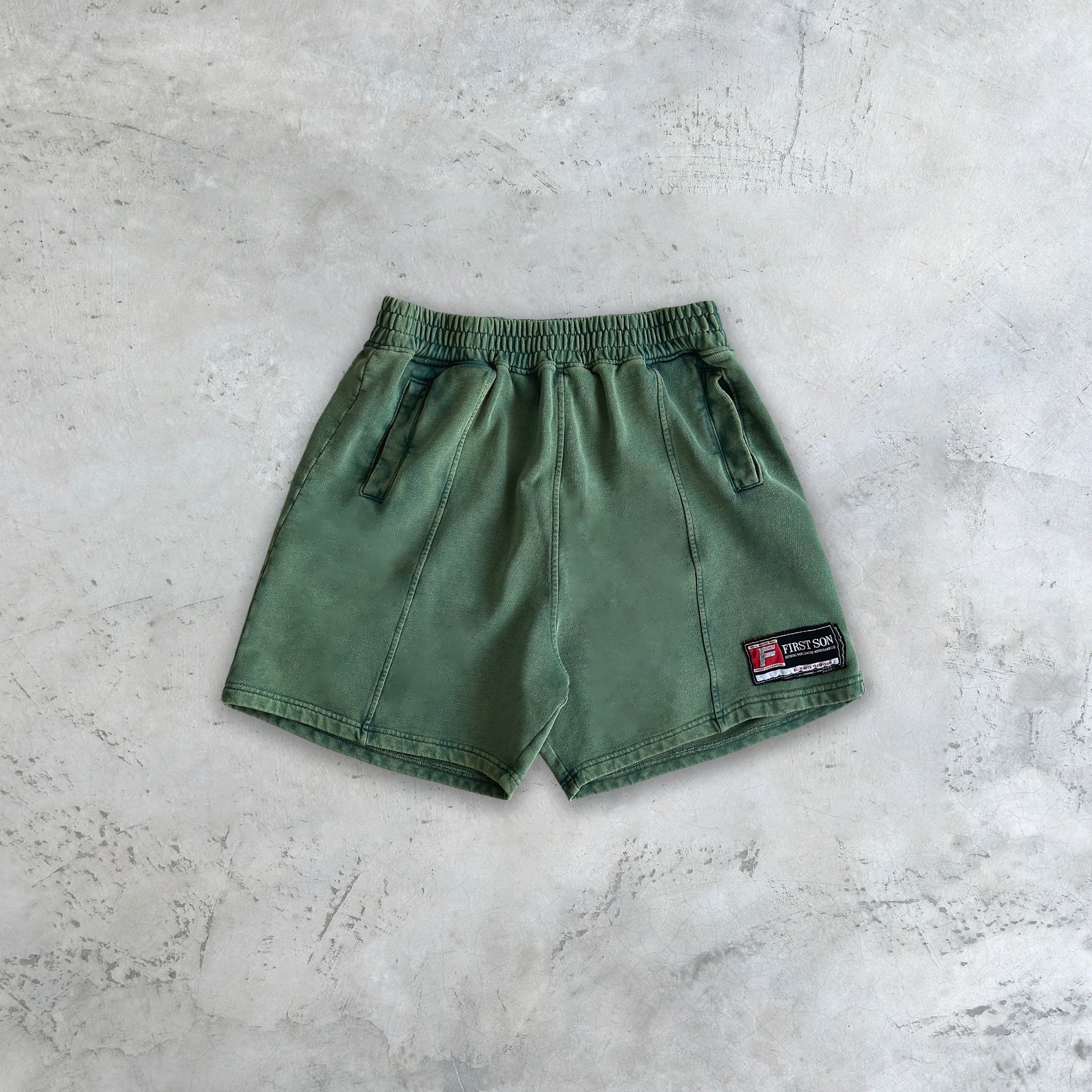 SNW2 -  'ACTIVE' WASHED SHORTS - GREEN MOSS