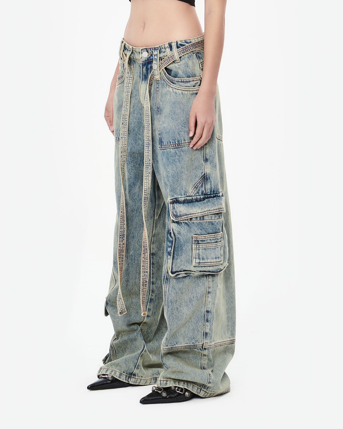 ERG10 - 'VIDA ESTATICA' CARGO JEANS - DINOSAUR BLUE