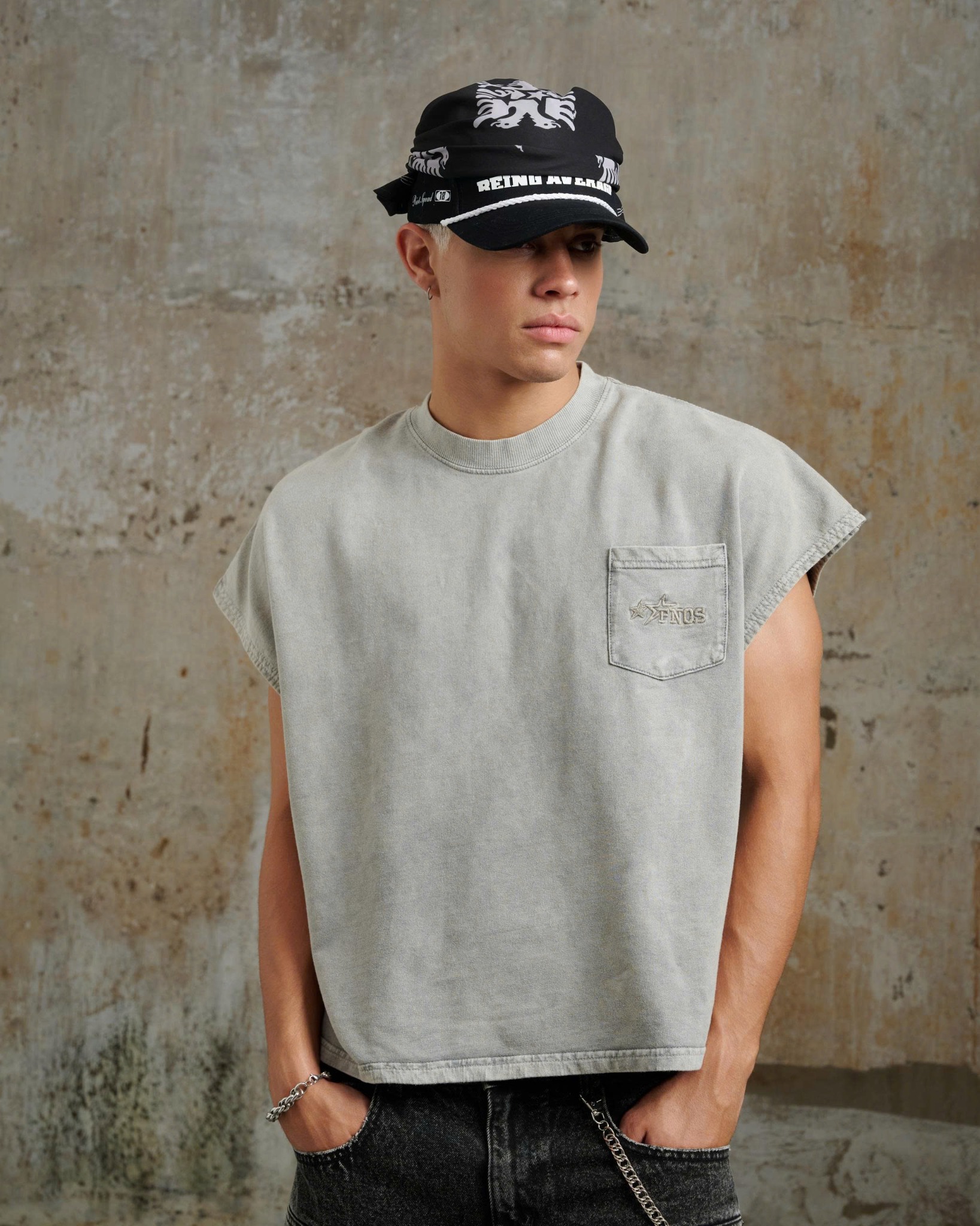 TBC4 -  "FNOS" WASHED BAT CUT T-SHIRT - GREY