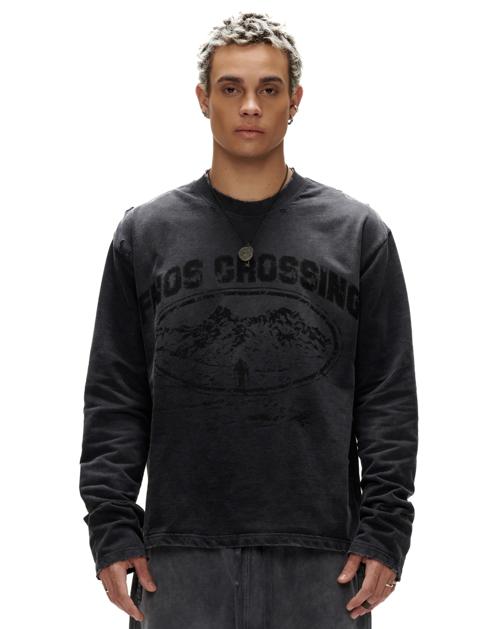 TWL1 - "FNOS CROSSING" WASHED LONG SLEEVE - BLACK