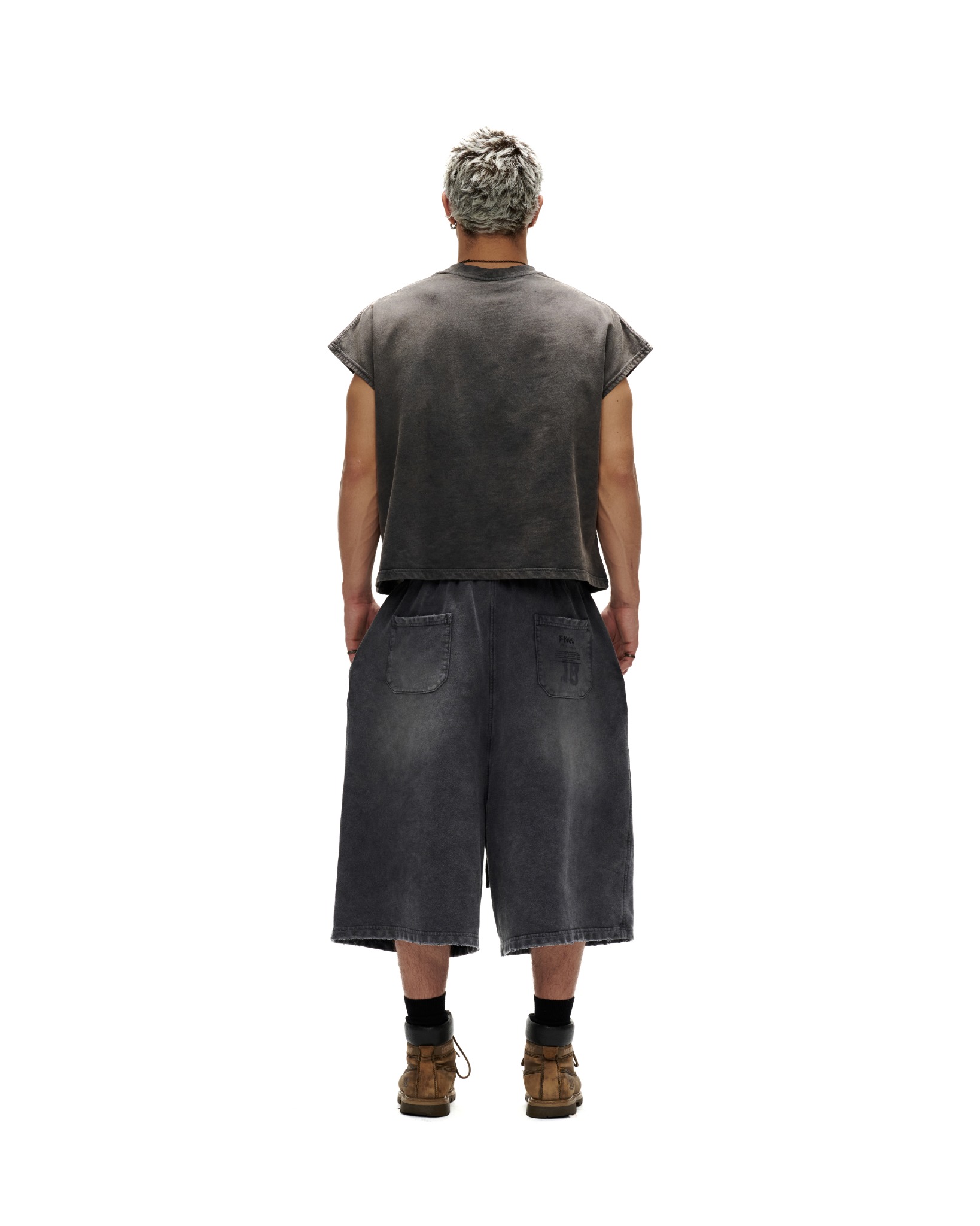 SJW1 - "FNOS" WASHED SWEAT JORTS - DARK GREY