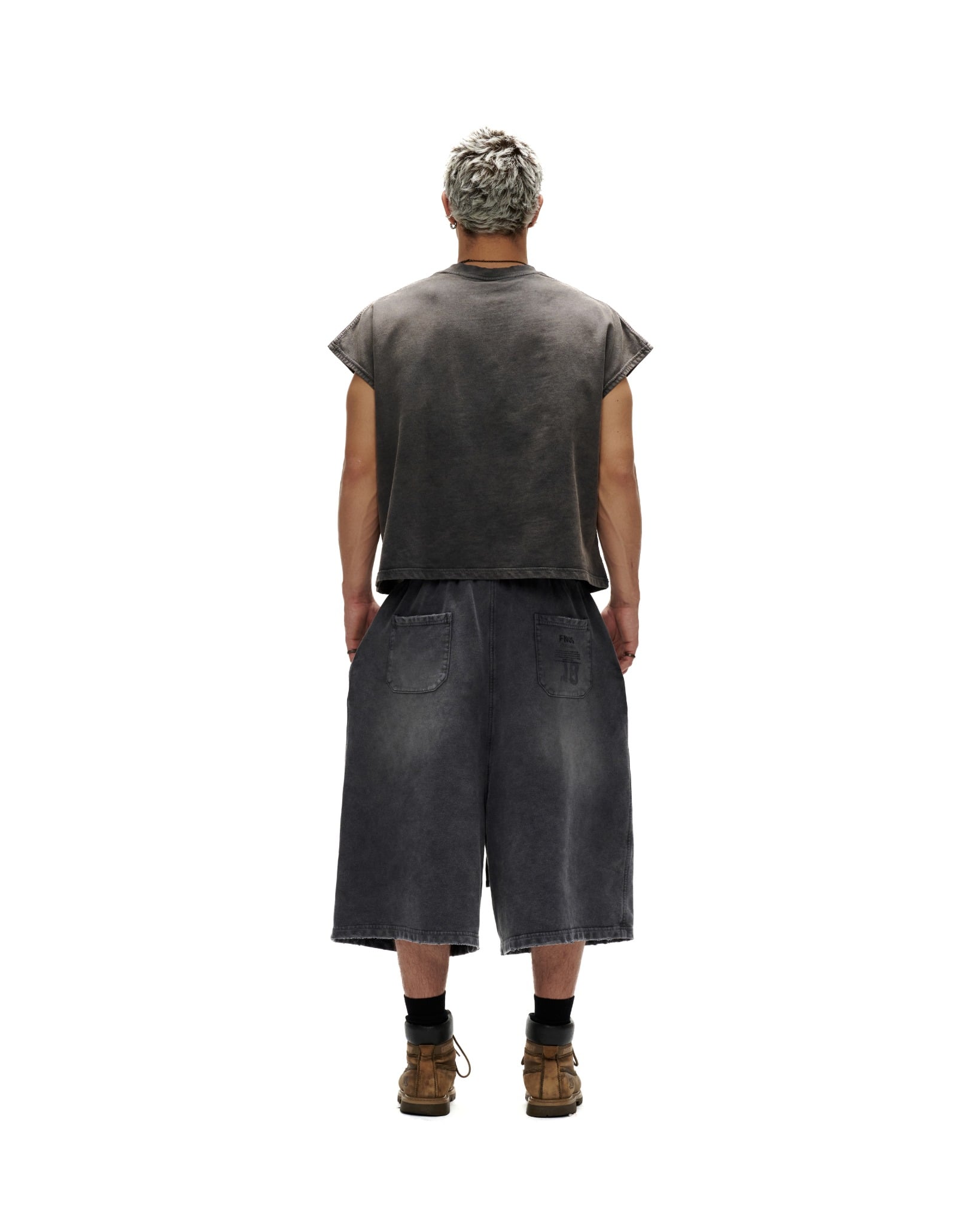 SJW1 - "FNOS" WASHED SWEAT JORTS - DARK GREY