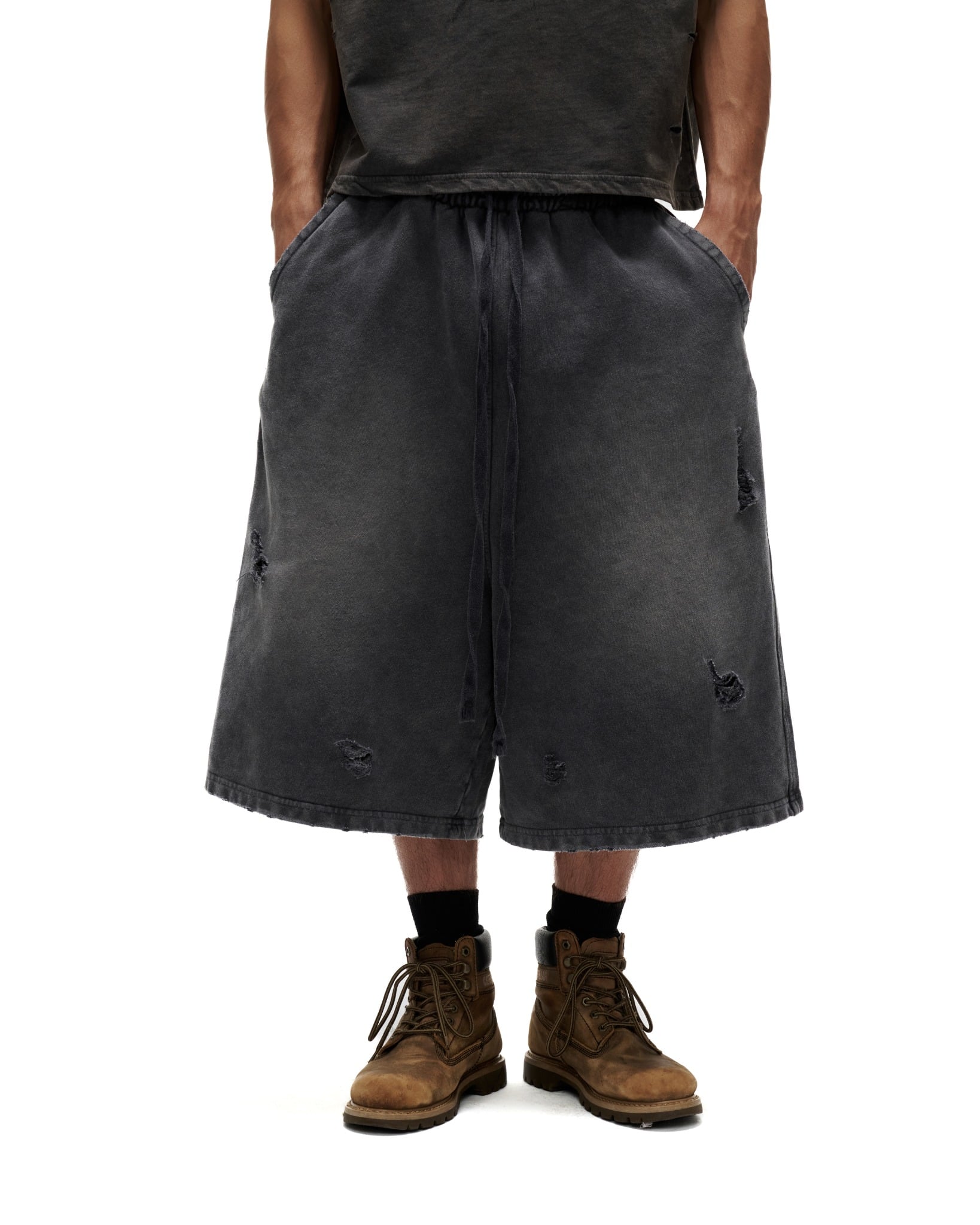 SJW1 - "FNOS" WASHED SWEAT JORTS - DARK GREY