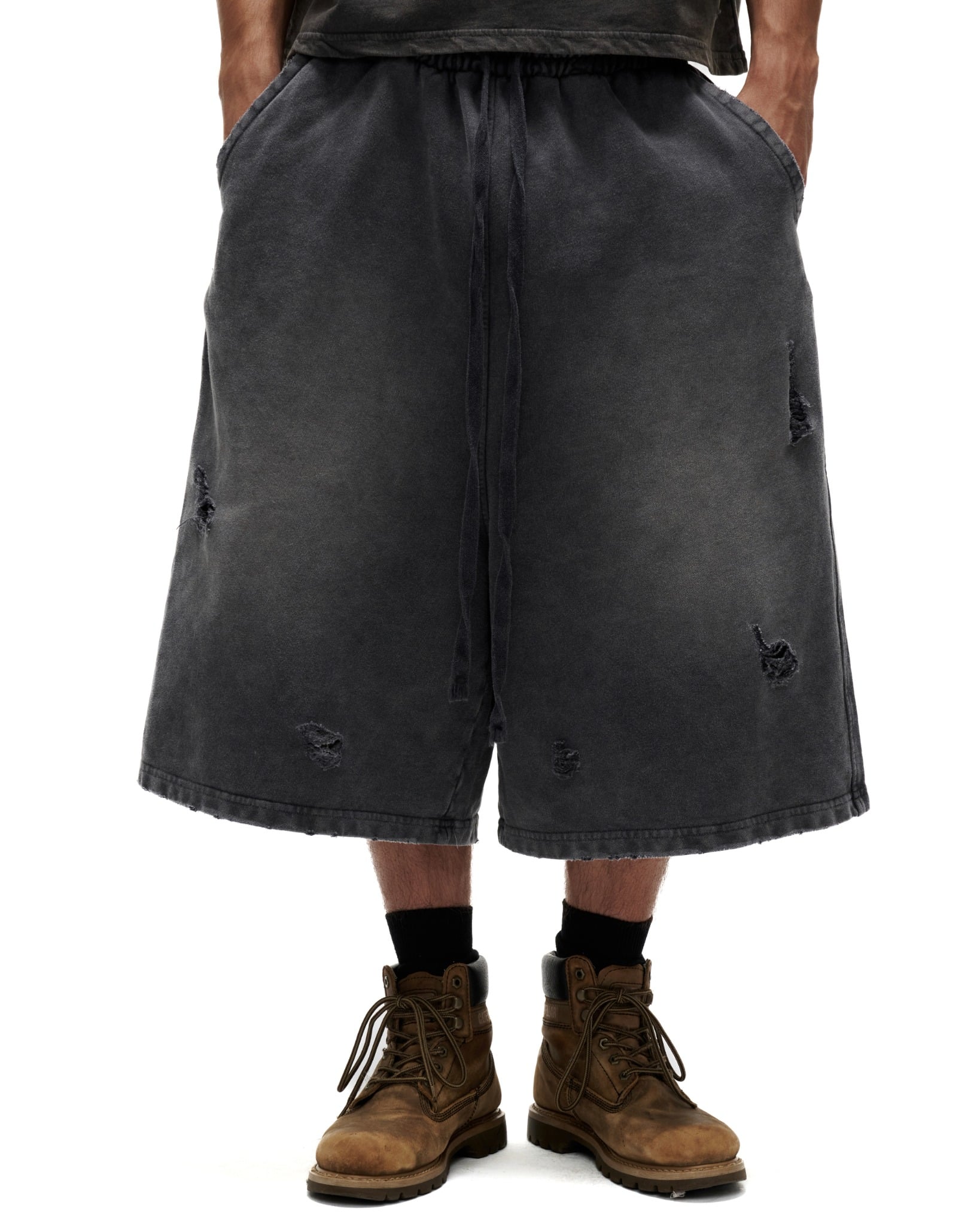 SJW1 - "FNOS" WASHED SWEAT JORTS - DARK GREY