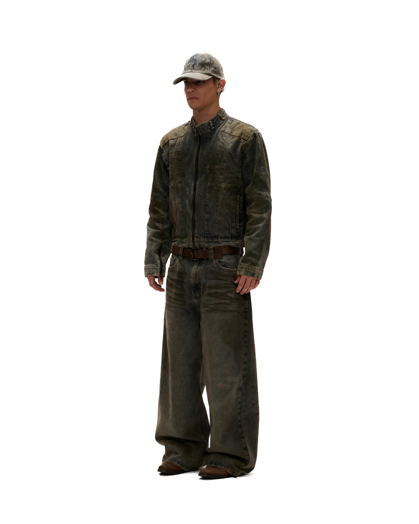 ERG23 - "FNOS" DIRTY EFFECT WASHED JEANS - DARK BLUE