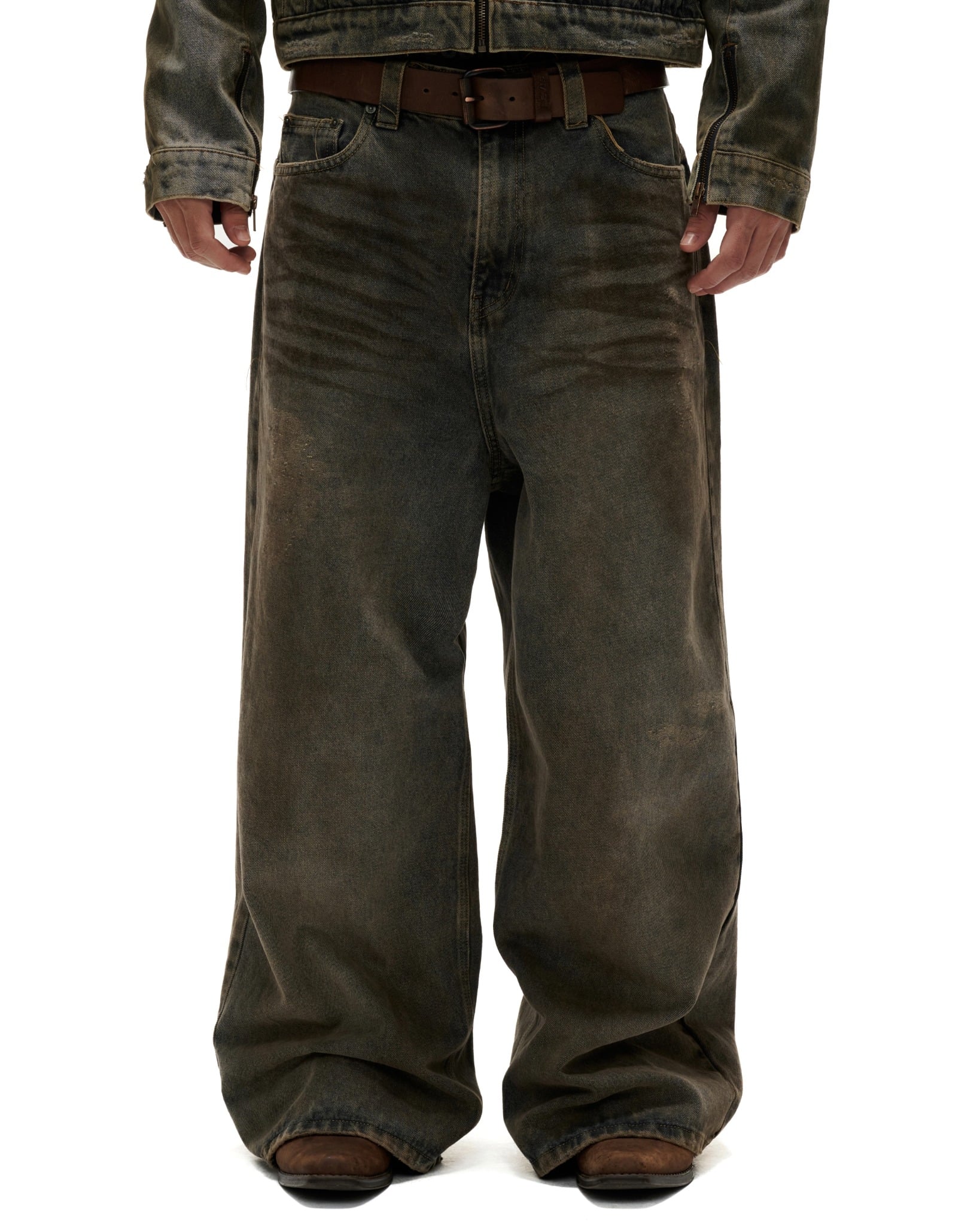 ERG23 - "FNOS" DIRTY EFFECT WASHED JEANS - DARK BLUE