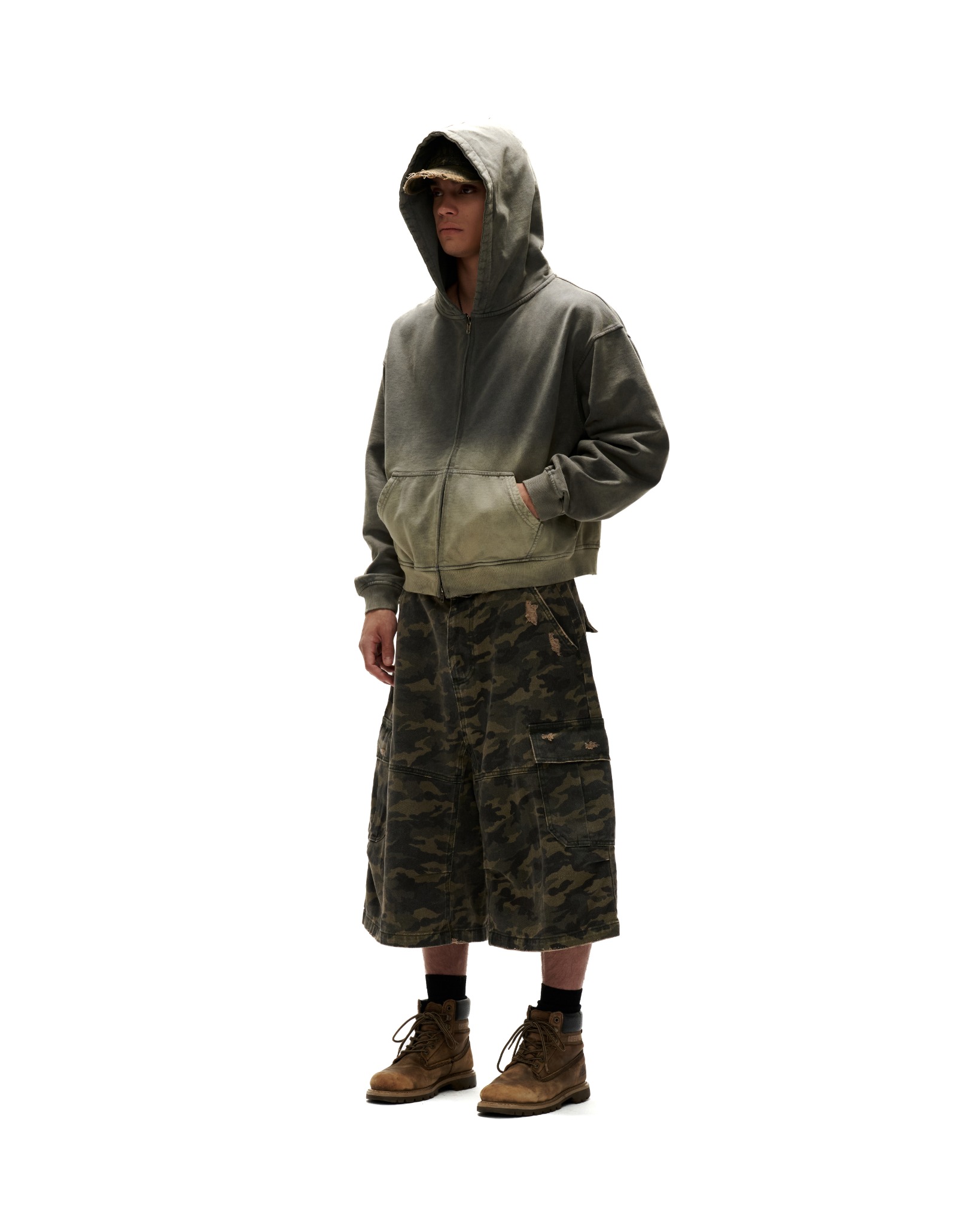 HDW6 - "FNOS" WASHED BASIC HOODIE - DUST OLIVE
