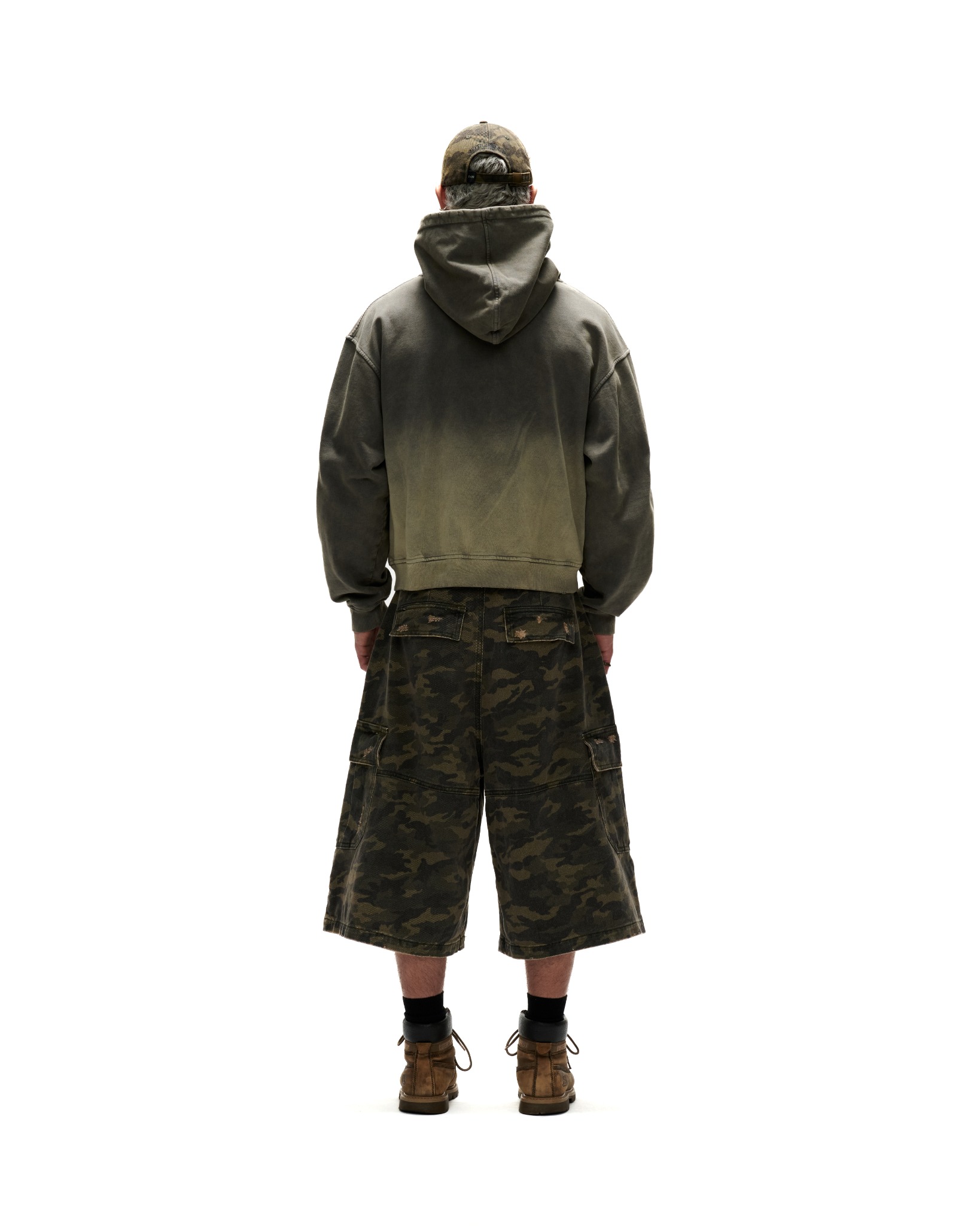 HDW6 - "FNOS" WASHED BASIC HOODIE - DUST OLIVE