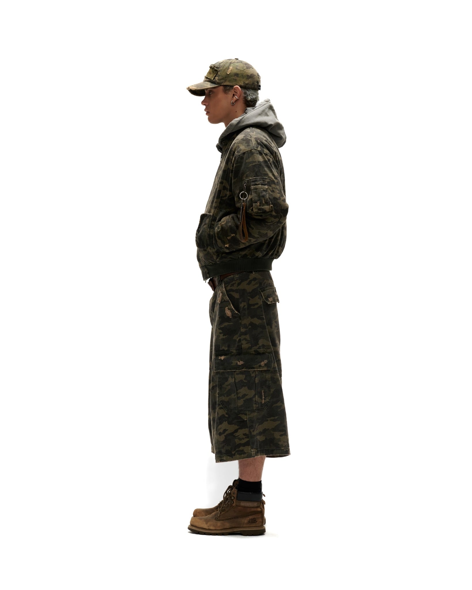 CS3 - "FNOS" WASHED CAMO CARGO SHORTS - DARK GREEN