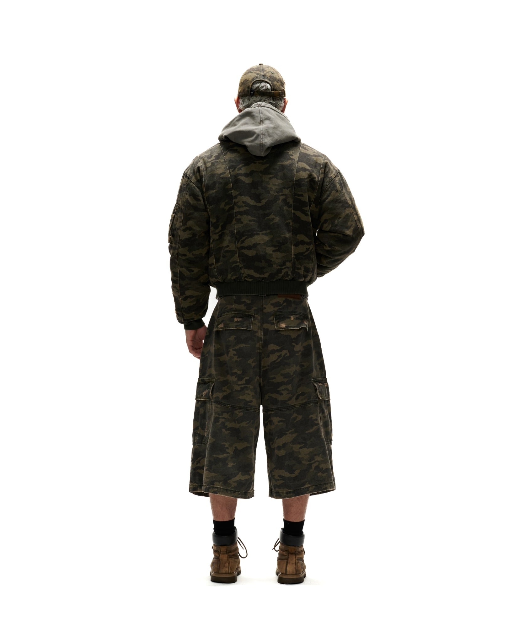 CS3 - "FNOS" WASHED CAMO CARGO SHORTS - DARK GREEN