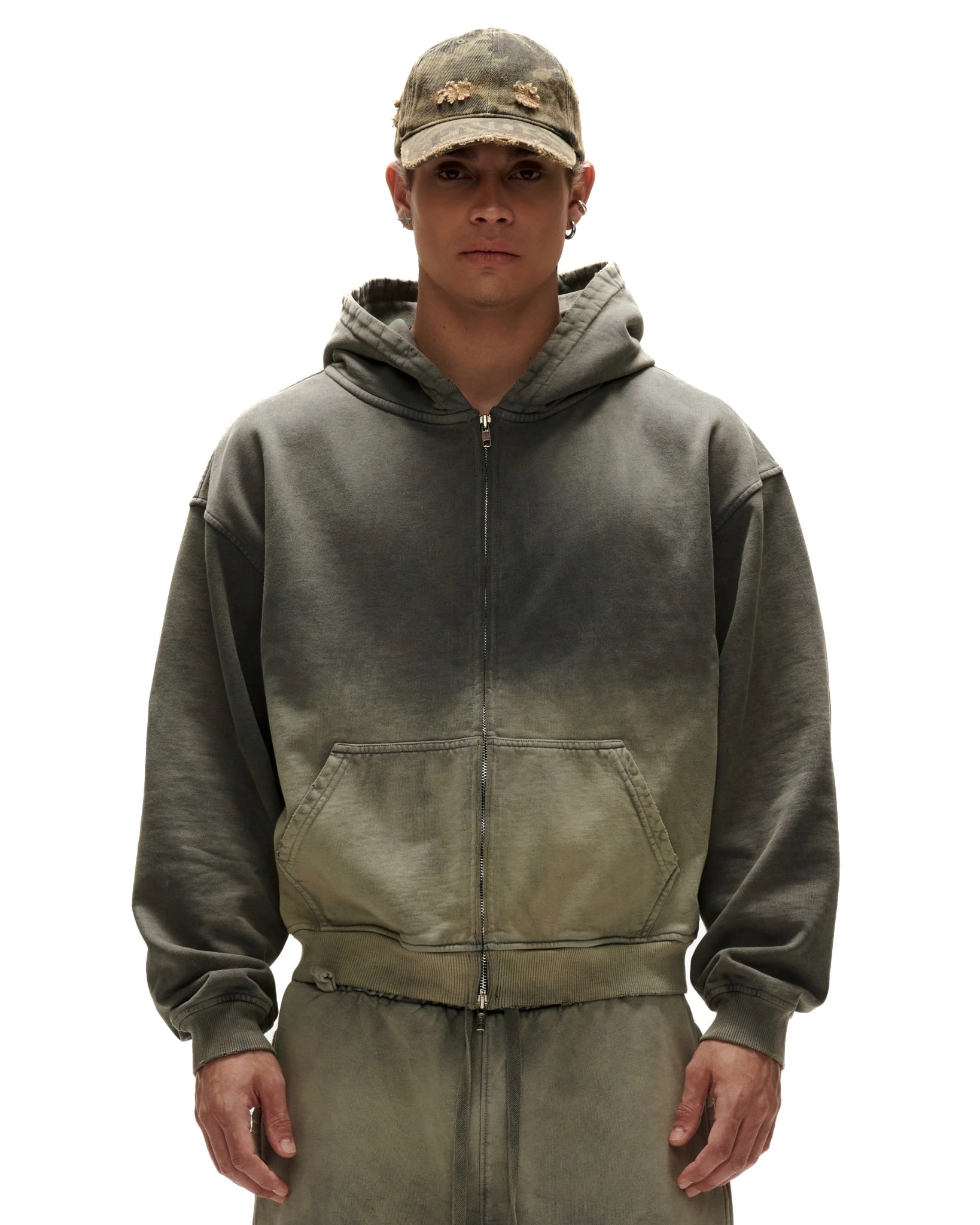 HDW6 - "FNOS" WASHED BASIC HOODIE - DUST OLIVE