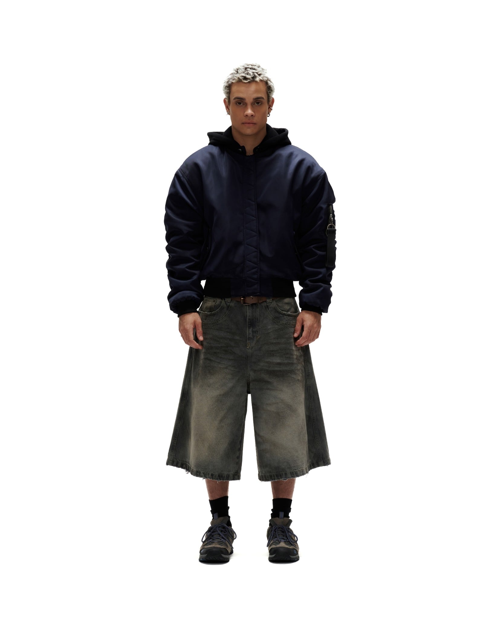 BSJ6 _ "FNOS" WASHED BAGGY DENIM JORTS - DIRTY BLUE