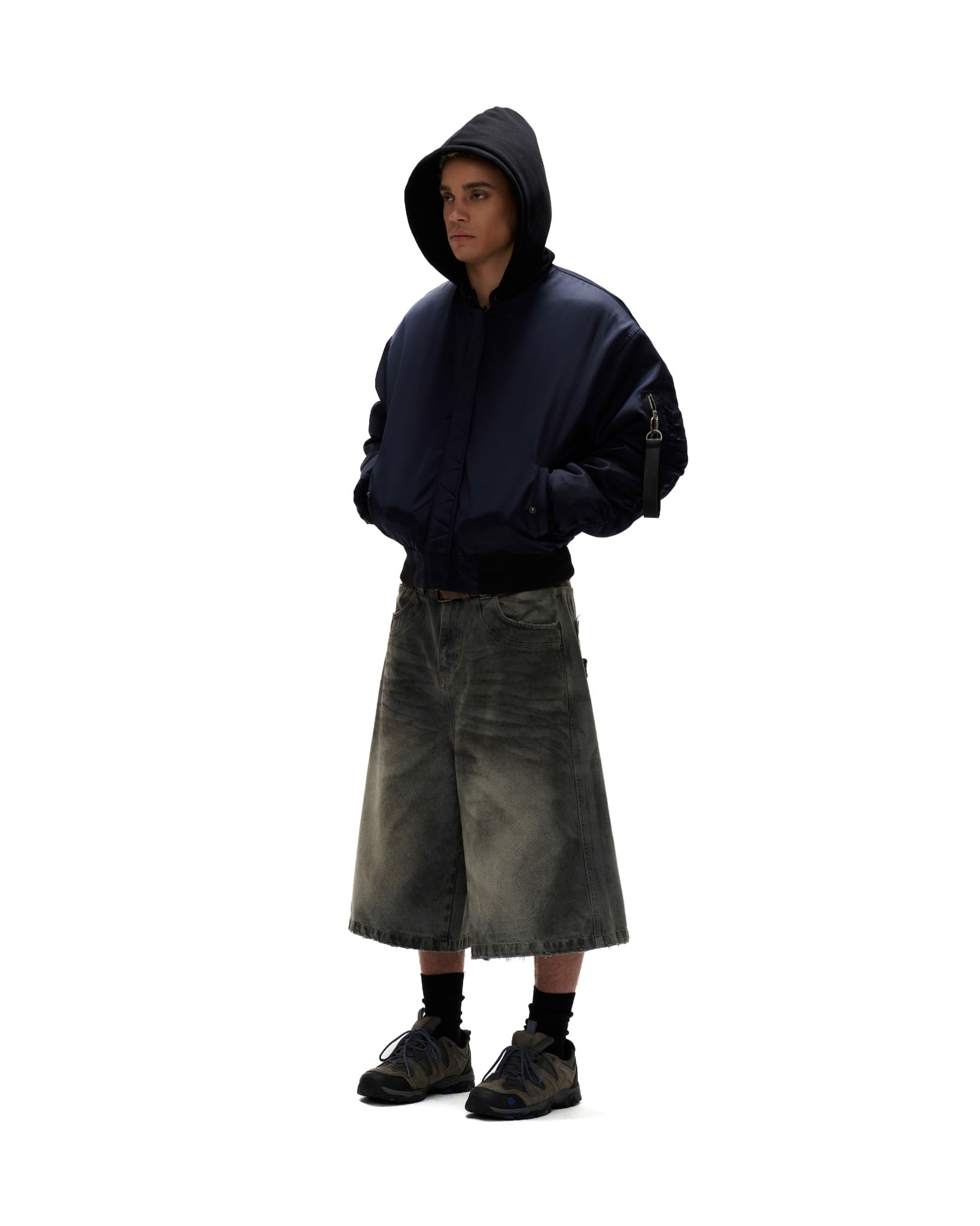 BSJ6 _ "FNOS" WASHED BAGGY DENIM JORTS - DIRTY BLUE