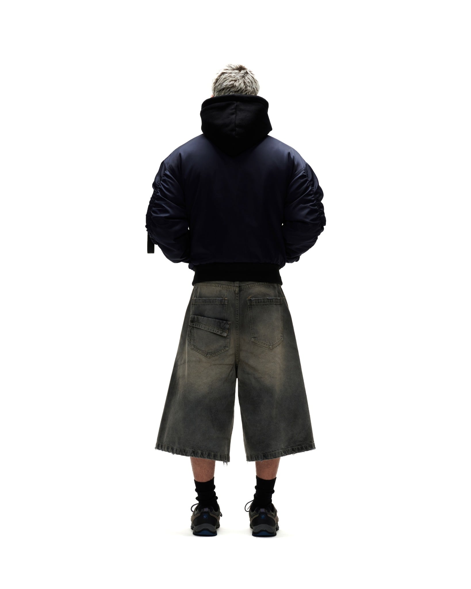 BSJ6 _ "FNOS" WASHED BAGGY DENIM JORTS - DIRTY BLUE