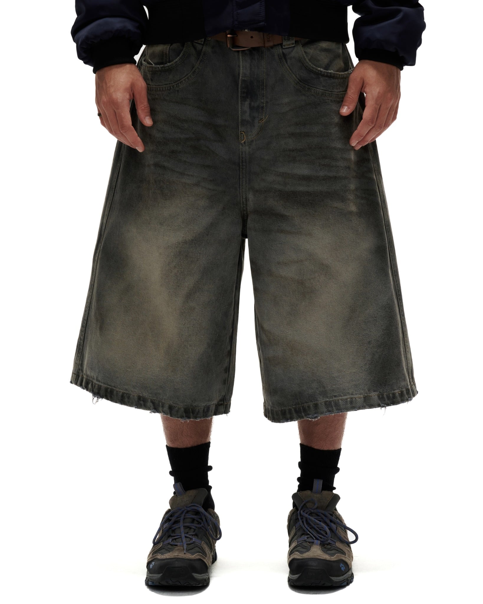 BSJ6 _ "FNOS" WASHED BAGGY DENIM JORTS - DIRTY BLUE