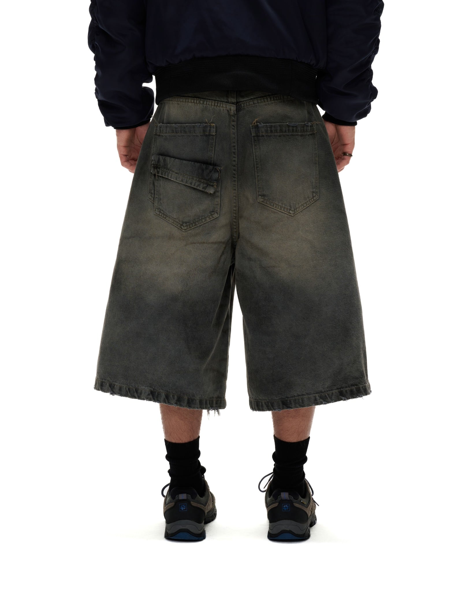 BSJ6 _ "FNOS" WASHED BAGGY DENIM JORTS - DIRTY BLUE