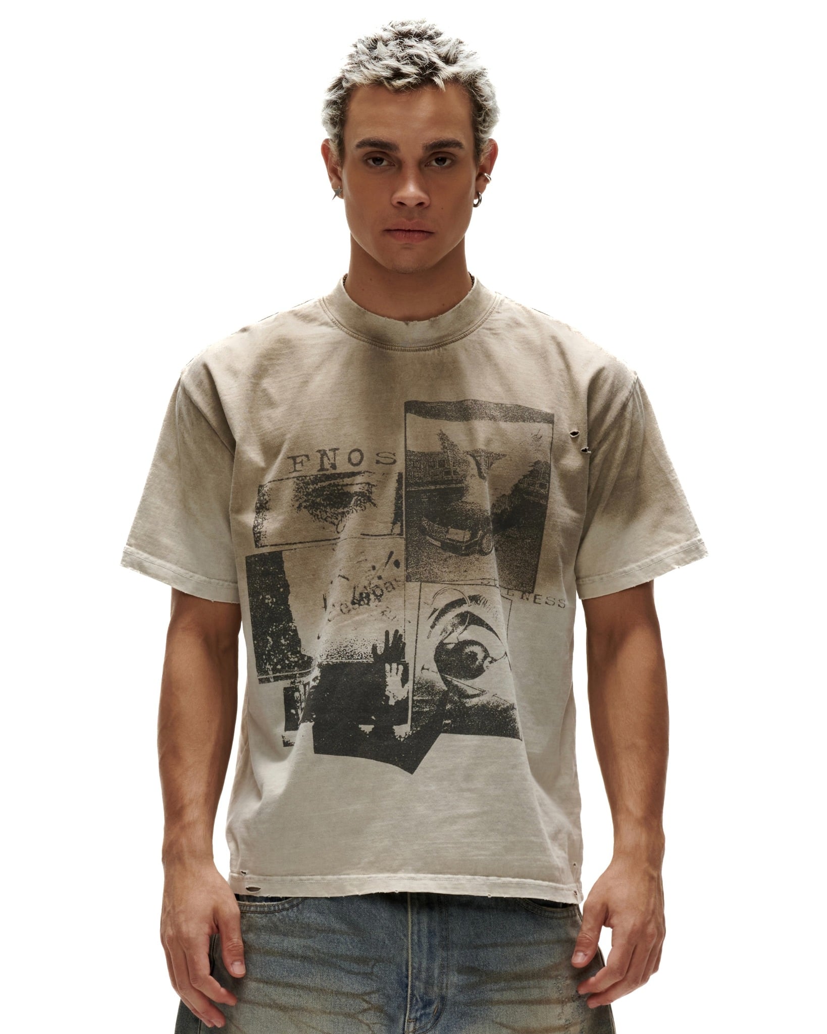 TWG39 - "FNOS" WASHED PRINTED TEE - DIRTY BEIGE