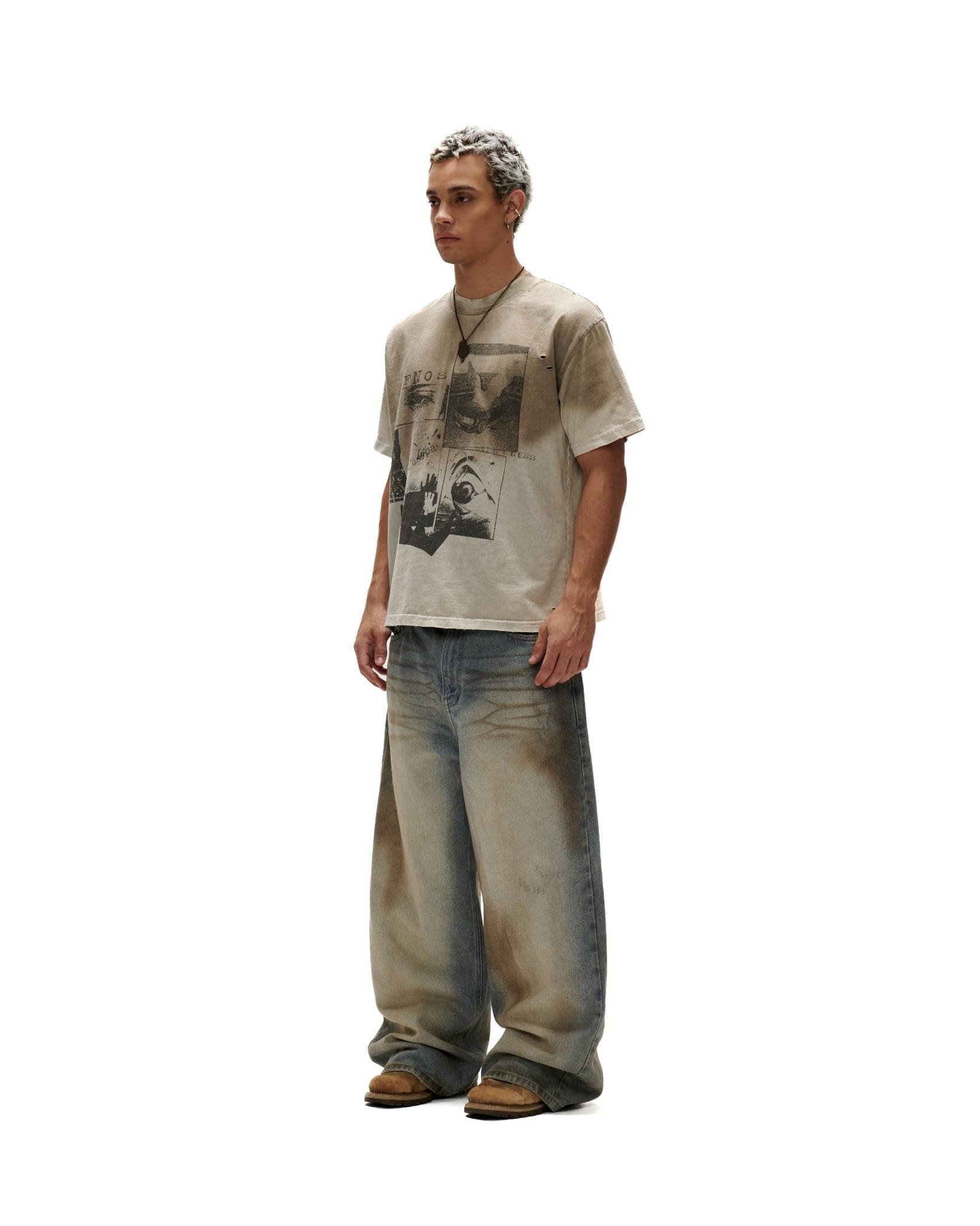 TWG39 - "FNOS" WASHED PRINTED TEE - DIRTY BEIGE