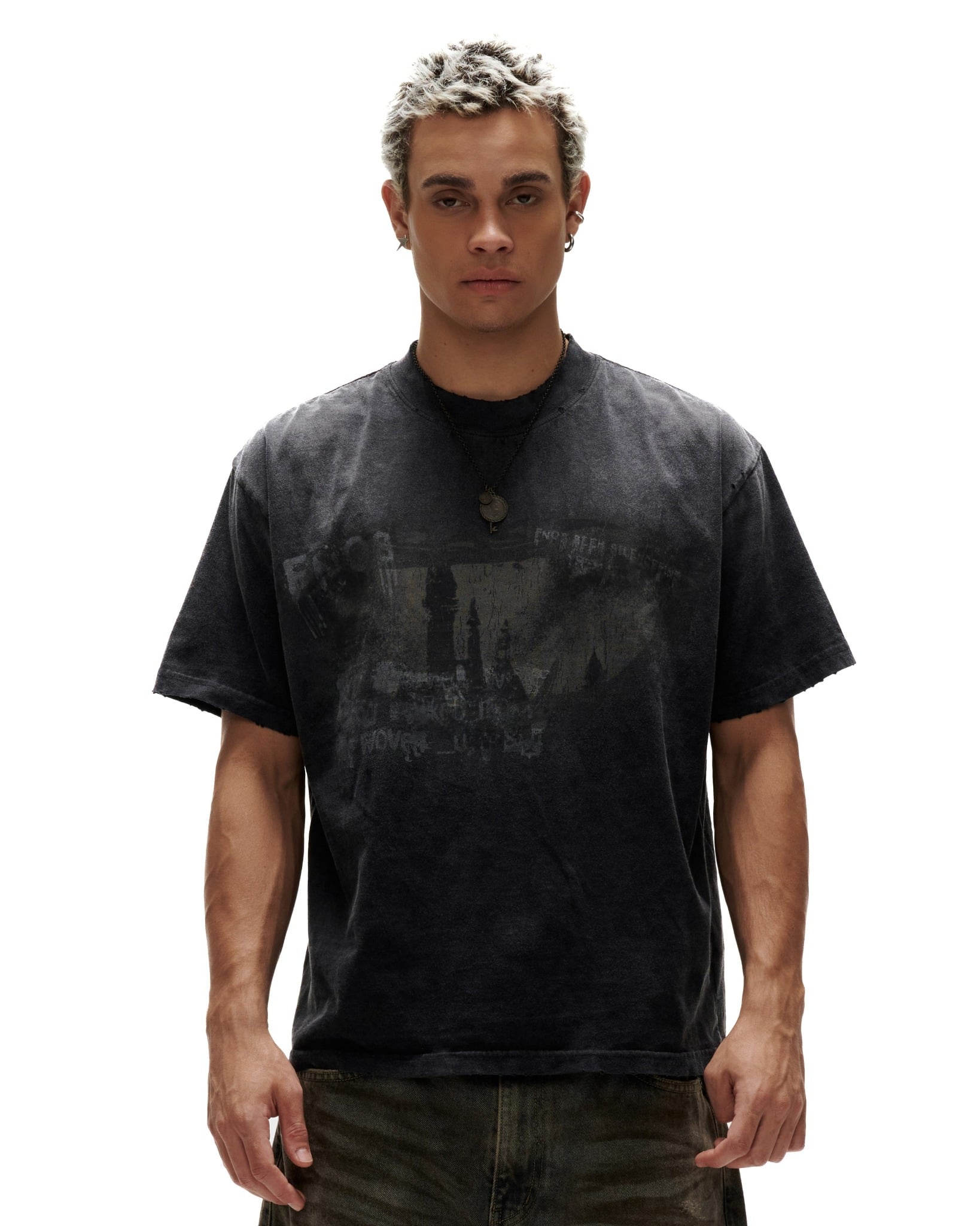 TSW16 - "FNOS" WASHED BASIC TEE - BLACK