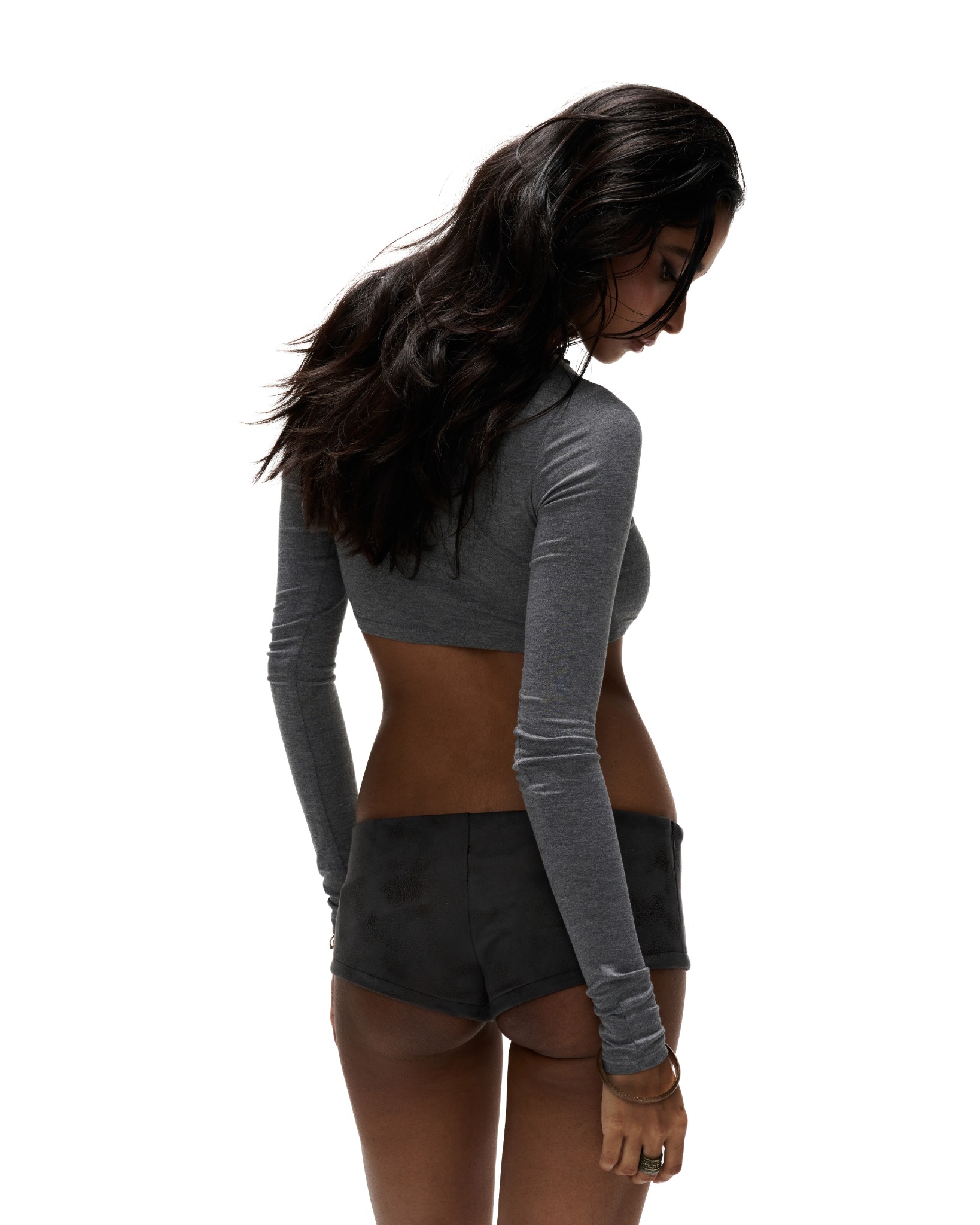 TLC2 - "FNOS" LONG SLEEVE CROPTOP - DARK GREY