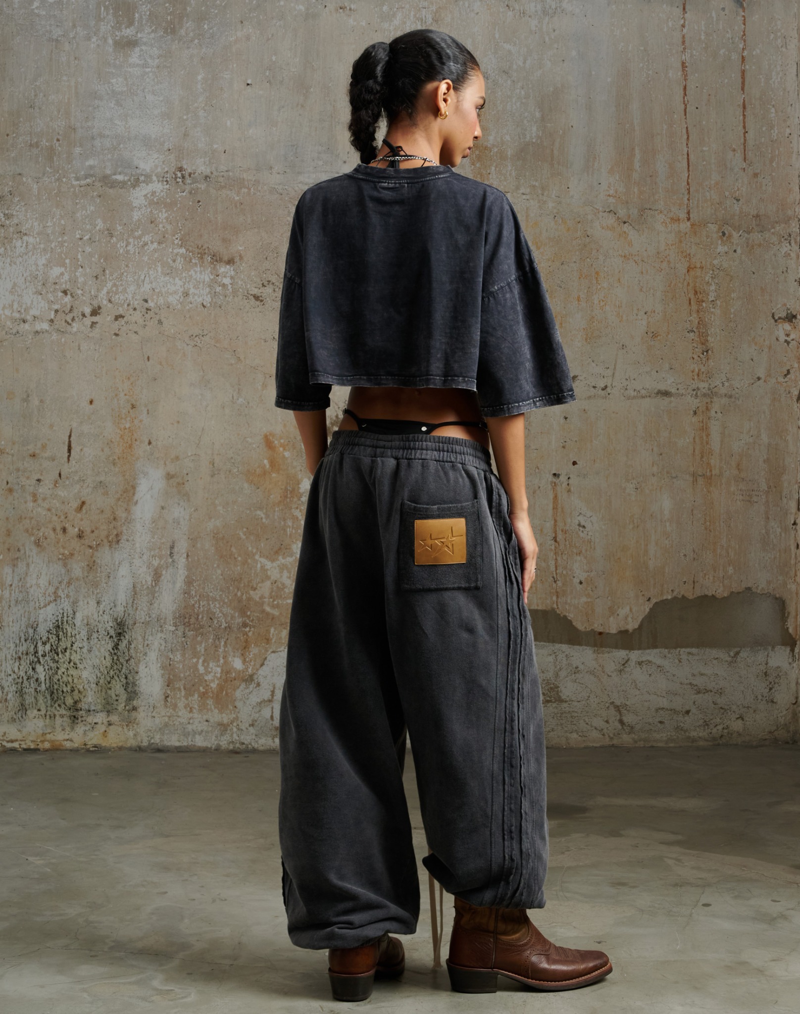 JGW5 - "FNOS" WASHED PANTS - BLACK